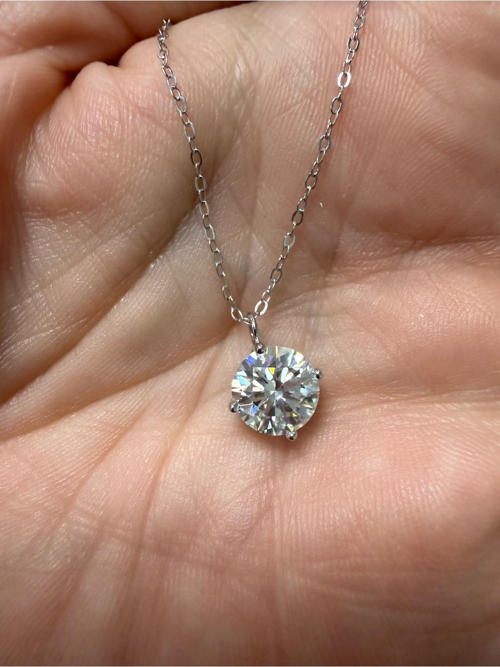 Classic White Solitaire Pendant Necklace in Silver Tone